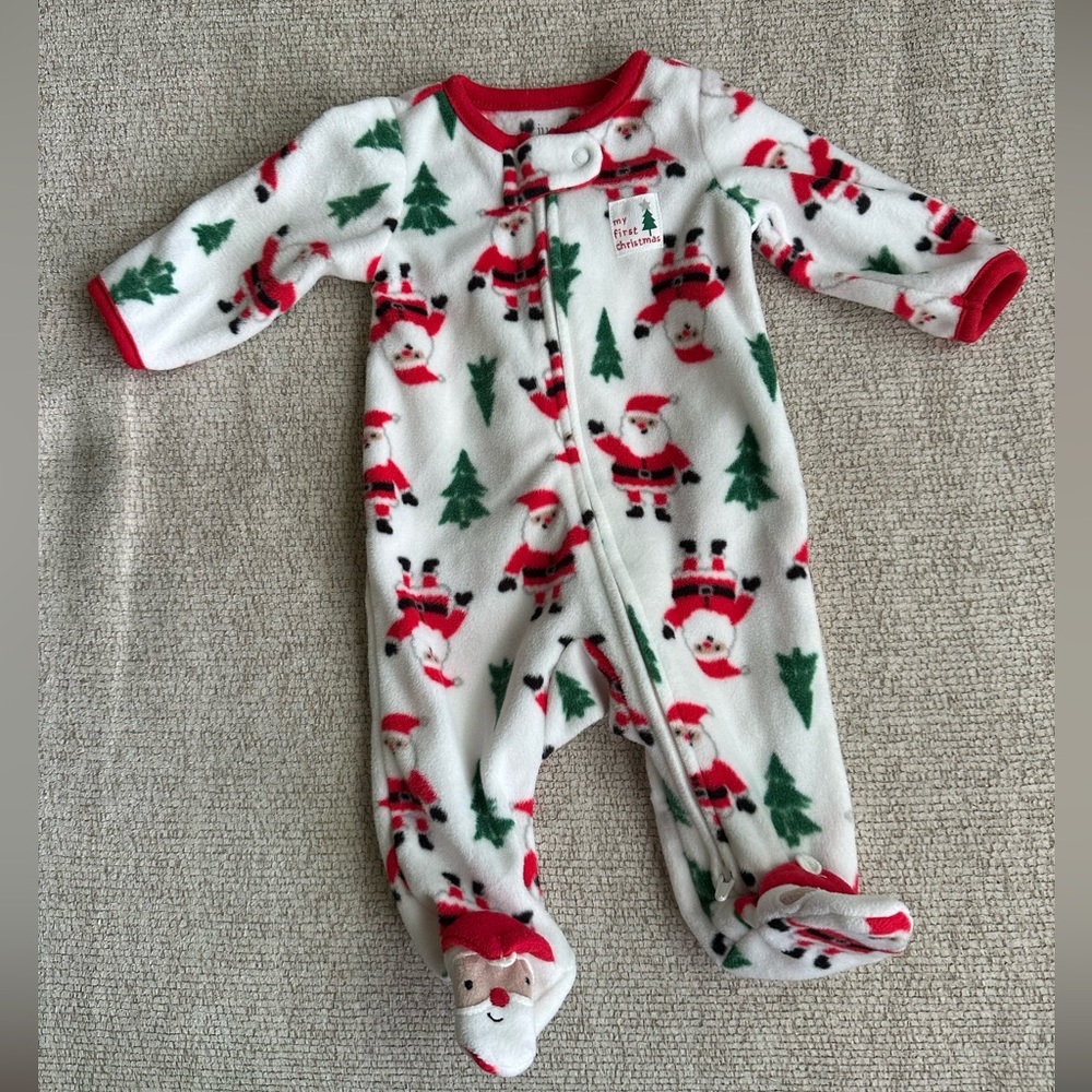 NWOT Carters fleece Christmas footie onesie NB